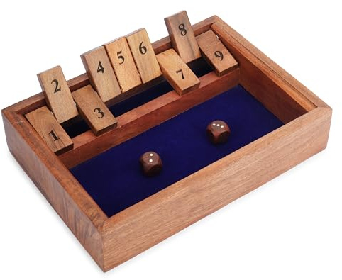Ajuny Holz Shut The Box für 2 Spieler Würfelspiel Mathematik Brettspiel für Kinder und Erwachsene Klassisches Spaß Familien Tischspiel für Traditionelle Kneipenspiele 9 Zahlen Close The Box 25.4 cm
