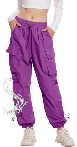YINGWIN Pantaloni cargo da donna da jogging ad asciugatura rapida, impermeabili, per attività all'aria aperta, da trekking, Lilla, S
