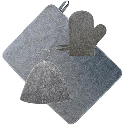 FOYTOKI Saunahut Filz Set Mit Mütze Handschuhe Sitzkissen Hitzeschützende Saunakappe Für Frauen Atmungsaktiv Und Leicht Passend Für Verschiedene Kopfgrößen Für Zuhause Und Reisen