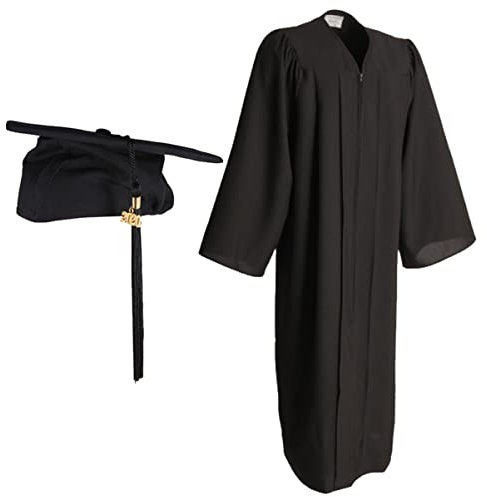 DEARMAMY Schwarzes Abschlusskleid für Abschlussfeier Formelles Design Größe 39ff aus Flachs and Doktorhut Satz Bequem zu Tragen und Leicht zu Reinigen für High School Schüler