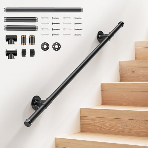 Pasamanos Escalera, Carriles Pasamanos Escaleras de 1 Sección y 1M para Pared sin Barreras, 50kg Antideslizante y Cómodo ideal para Interiores y Exteriores apto para Niños, Personas Mayores