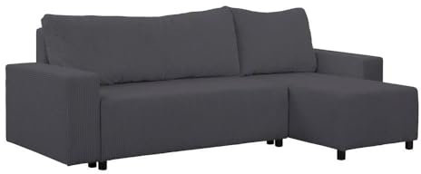 FORNIRO 24 Malaga Ecksofa mit Schlaffunktion und Bettkasten - Sofa mit 3 Sitzen und Robustem Überzug - Schlafcouch L-Form Universal - Modern Couch - 225x130x75 cm - Farben (Graphit)