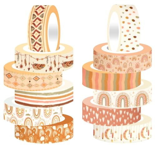 ktxaby 12 Rollen Washi Tape Set Vintage Boho, Dekoratives Masking Tape für DIY Scrapbook Bullet Journal Planer Verpackung Handwerk