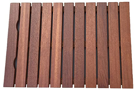 Alfombrilla de ducha de madera marrón para baño, plato de ducha de madera natural (17.7 x 17.7 pulgadas)