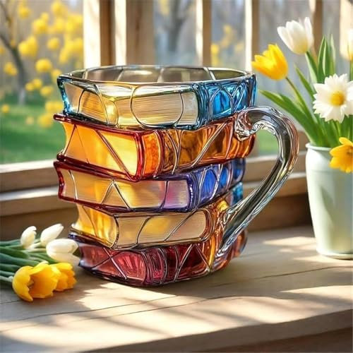 Solymall bookhaven mug, tazza da caffè in resina colorata impilabile, 2025 libri unici stack tazza da caffè, collezione regali per gli amanti della letteratura (1 pezzi)