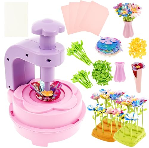 Blumen Bastelset Kinder, Blumenpresse Basteln Kinder mit Blumenmaschine Spielzeug Blumen Basteln Mädchen 4-12 Jahre, Bastelset Mädchen 4 5 6 7 8 9 10 11 12 Jahre Kindergeburtstag Geschenk(Violett)