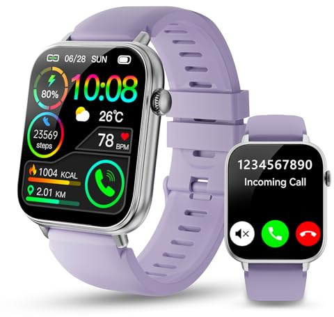 OTOZABU Smartwatch Herren Damen, 1,85 HD Touchscreen Smart Watch mit Telefonfunktion, 113+ Sportmodi Sportuhr mit Schrittzähler/Herzfrequenzmonitor/Schlafmonitor, IP68 Wasserdicht Fitnessuhr, Lila