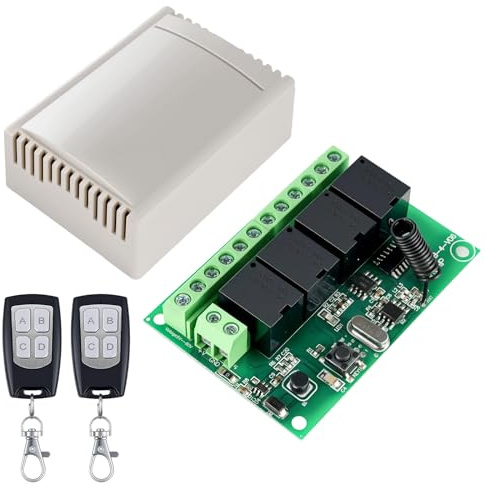DC 433MHz Funk-Fernbedienungsschalter(12V 24V 4CH), DC 6-30V 10A 4-Kanal Funk-Relais-Empfänger mit 2 Funk-Sendern, für Licht, Garagentor, Motor, Markise