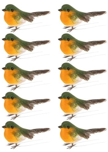 Ideen mit Herz Deko-Federvögel | Deko-Vögel | Rotkehlchen | 2 cm x 6,5 cm x 3,8 cm | Bunte Vögelchen zur Dekoration | Miniatur-Vögel | 10 Stück