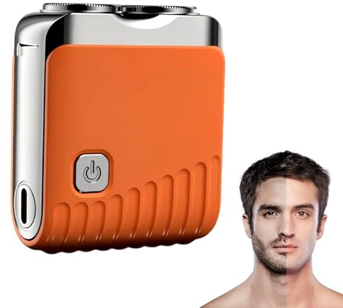 Mini Rasierer Herren Elektrisch, 2025 Neu Tragbarer Shaver Doppelkopf, Portable Elektrorasierer Abwäschbar Rasierer Herren Rotierender Tiefenreinigung Shaver Men (Orange)