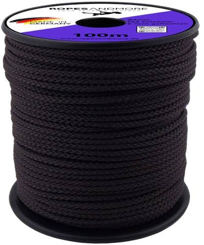 Ropes and More Corde en polyester tressée Ø 4 mm Cordon à partir de 10 m - Noir et blanc (noir, 4 mm - 20 m)