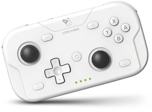 AceGamer Pocket Controller, controller wireless per Switch 2/Switch/PC/iOS/Android, mini gamepad joystick con turbo/sensore giroscopico a 6 assi/attivazione con un solo pulsante (bianco)