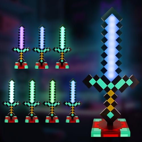 Diamantschwert Licht, 7 Farben Diamant Schwert Lampe, 38cm Nachtlampe USB Wiederaufladbare LED Lichter, Led Nachtlicht Lampe für Hand und Tisch zur Dekoration und Beleuchtung Spielzeug Geschenke