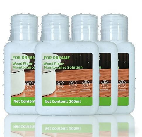 Solution de Soin for Sol en Bois de Robot Serpillère, 200ml x 4 Bouteilles, Nettoyant Nourrissant et Protecteur, Compatible avec Dreame X50/X40/X30/H14/H12 Pro Formule à Mousse Faible