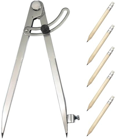 8 Inch Compass Drawing Compass Maths Woodworking Compass with 5 Pencil | Large Compass with Wing Divider Pencil Holder Carpenter Compass for Geometry Drawing Drafting (Diameter 1/2 to 22)