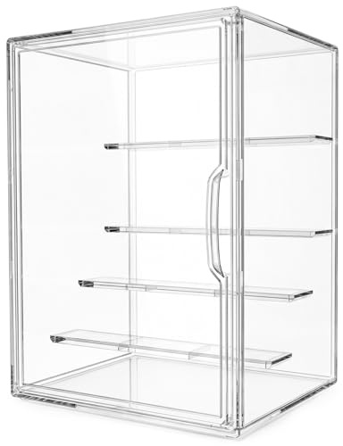 QWORK® Acryl Vitrine mit 4 Ebenen, 36x27x22 cm – Transparente staubdichte Präsentationsbox für Figuren, Mini-Puppen, Sammlerstücke und Modelle