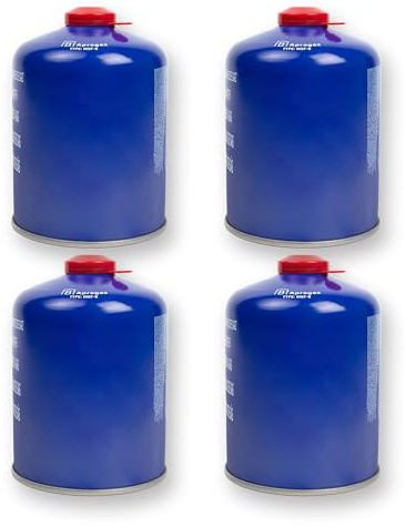 BESCH Cartucho de Gas Butano Propano 450 g – Bombona Portátil para Camping, Hornillo y Cocina Outdoor – Compatible con Estufas y Cocinas de Gas – Pack de 4 Unidades