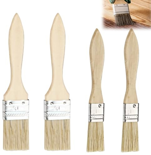 BaZuyunMd 4 Stücke Backpinsel Naturborsten, Küchenpinsel Mit Holzgriff, Kuchenpinsel Und Pinsel Küche Set, Für Backen, Grillen Und Braten (Naturholz)
