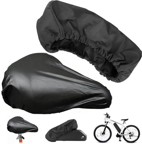 2pcs Waterproof E-Bike Battery Cover - 48x19x24 cm Dust-proof Bike Frame Bag-Universal Fit 420D Oxford Fabric and seat covers Accessories Electric Bicycle Battery Protective Cover for Outdoor Riding
