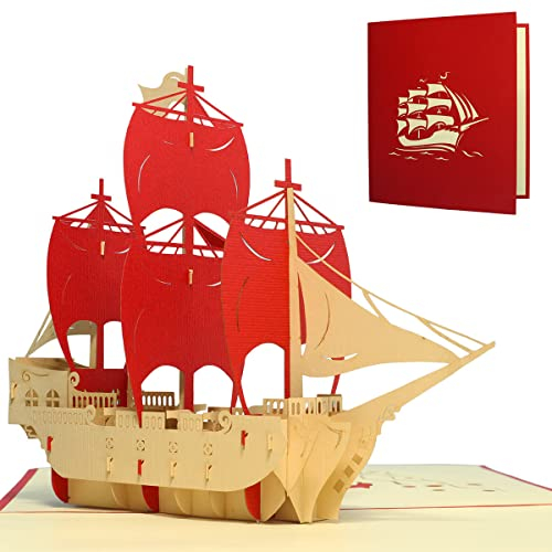 LINPOPUP® Pop-Up Karte Reise – Segelboot, 3D Karte als Reisegutschein zu Verschenken, für Kreuzfahrt, Segelreise oder Reise ans Meer, als Geldgeschenk für Boot Führerschein, N114