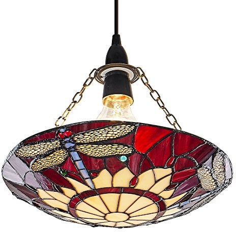 Traditional Red Dragonfly Tiffany Glass Easy Fit Pendant Shade by Happy Homewares