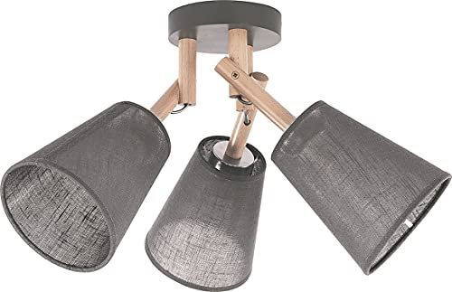 Licht-Erlebnisse Deckenlampe Holz Stoff Natur Grau Esszimmer Wohnzimmer L:42 cm E27 blendarm flexibel Skandinavisch Schlafzimmer Deckenleuchte VAIO