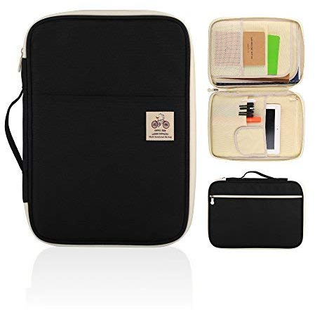 YOUSHARES A4 Porte-Documents - Étui de Voyage Multifonctionnel avez Zip pour Ordinateur portable, IPad, Documents et Stylos (Noir)