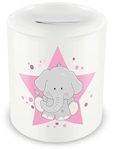 Samunshi® Kinder Spardose mit dem Motiv Süßer Elefant Tier - Jungen und Mädchen Sparschwein Sparbüchse weiß