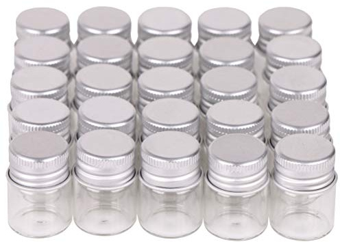 MaxMa U 100 Sets of Small Glass Bottles with Aluminium Cap Screw Top Lids 5 Milliliter Tiny Vials DIY Art Craft Storage