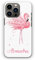 Personalised Initials Phone Case For Apple iPhones, 16, 15, 14,13, 12, 11, Pro Max, Mini, XR, SE Watercolour Art Print, Pink Flamingo with Custom Pink Name/Text on Hard Phone Cover