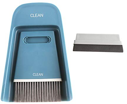 Dust Pan and Brush Mini Hand Broom and Dustpan Set Dust Pan Brush Set for Table Desk Countertop Key Board Cat Dog Pets (Blue)