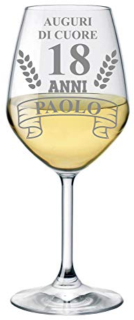 bubbleshirt Calice Vino Personalizzato con Nome Incisione Compleanno 18 Anni - Auguri di Cuore - Idea Regalo - Bicchiere in Vetro Chiaro, 500ml