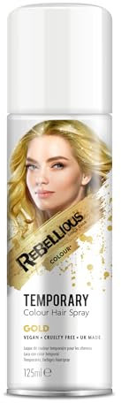 Hair Colour Spray 125ml temporary hair colour spray made in UK - ultimate coloured hair spray wash out kids & adults (Gold)