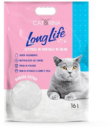 CAT&RINA Long Life Super Absorbent Silica, Silikat Katzenstreu. Staubfrei und sicher. Geruchsneutral, | Klassisch, Maxi Format 16 L