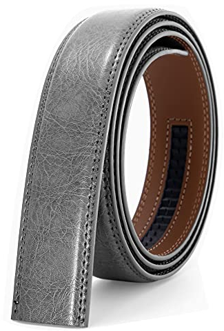 Nelbons Herren Gürtel Ratsche Automatik Gürtel für Männer 35mm Breit Ledergürtel, Ohne Schnalle (Grau N92, Länge 130cm Geeignet für 30-43 taille)