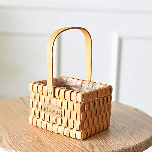 EUYIMOMO Cesta Mimbre,Macetas portátiles Tejidas de ratán, cestas de Flores Tejidas bambú de arreglo Floral-Rectangular