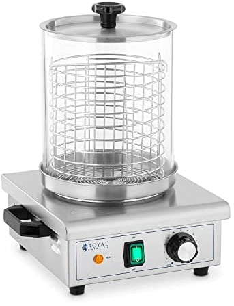 Royal Catering RCPHW 450 Hot Dog Steamer 450 W Sausage Steamer Sausage Warmer Hot Dog Cooker Hot Dog Warmer (Basket Ø 17 x 20 cm, Stainless Steel, Glass, Plastic)