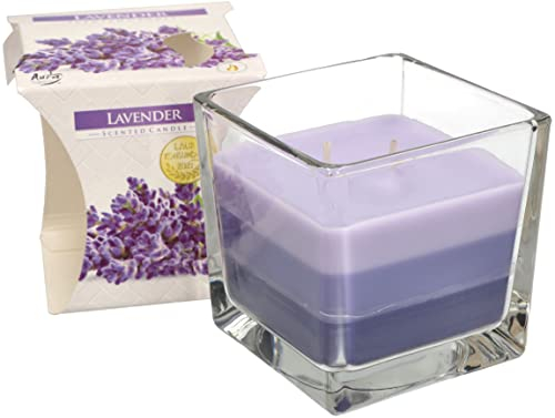 KOTARBAU® Bougie parfumée à 2 mèches dans un verre lavande - Trois couleurs - Idée cadeau - Pour aromathérapie - Durée de combustion : jusqu'à 32 heures