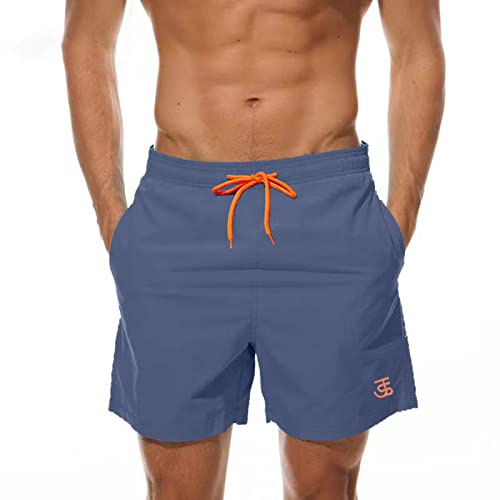 JustSun Men Swimming Shorts with Pockets Swimming Trunks Mens Swim Shorts Summer Waterproof Quick Dry Surf Shorts with Mesh Lining Denim Blue XL