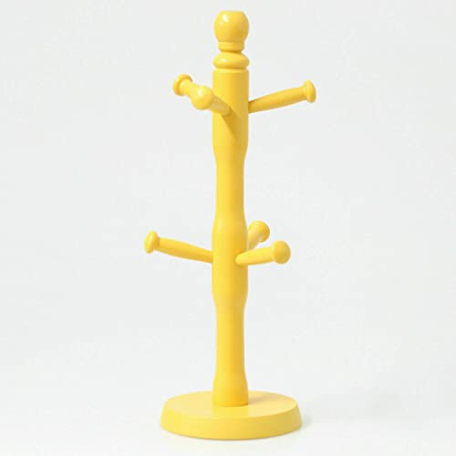 TRTO Yellow Colour 6 Hook Peg Hanging Tea Cup Coffee Mug Tree Rack Holder Kitchen Storage (Green)