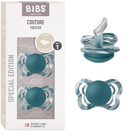 BIBS Couture Tie Dye Ciuccio confezione da 2 pezzi. Privo di BPA, Tettarella anatomica. Silicone. Misura 1 (0-6 mesi), Forest Lake White