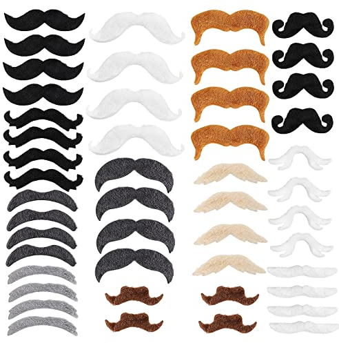 Abeillo 48 Stück Schnurrbart zum Ankleben, Schnauzer zum Ankleben, Falscher Bart, Schnurbart Kleben, Fake Bart, Schnurrbärte Selbstklebender Schnurrbart für Kostüm Maskerade Party