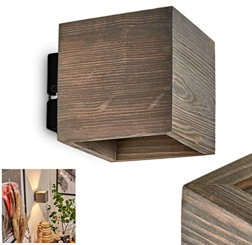HOFSTEIN Wandleuchte Polcura, Wandlampe aus Metall/Holz in Schwarz/Natur/Braun/Grau, 1-flammig, 1 x G9, ohne Leuchtmittel, Moderne Leselampe mit Up & Down Lichteffekt