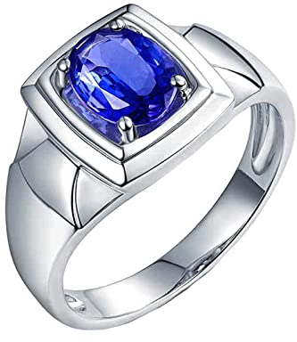 Tansanit Ring Weißgold 750, Verlobungsring Gold 18 Karat gr.52 (16.6) Ringe für Herren mit Tansanit 1,14 Karat