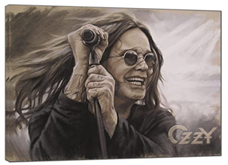 YourHomeArt Ozzy Osbourne Holzkohle-Bild, Druck auf gerahmter Leinwand, Wandkunst, Heimdekoration