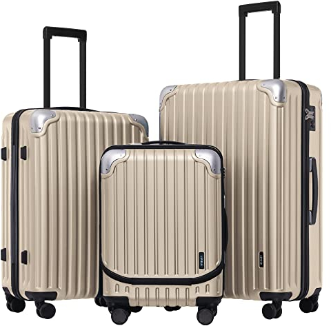 LEVEL8 Koffer Set Handgepäck Trolley Leicht ABS+ PC Hartschalenkoffer Rollkoffer Reisekoffer Erweiterbar, TSA, 4 Rollen, 55 cm/68 cm/78 cm, 36-42L/65L/104L (Champagne, 20/24/28)