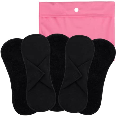 Bamboolik|Waschbare Stoffbinde | Bio-Baumwoll-Frottee | Klettverschluss|5er-Set - Schwarz + XS Wetbag Rosa|wiederverwendbar|MADE IN EU|Stoffslipeinlagen Ausfluss|Stoffbinden