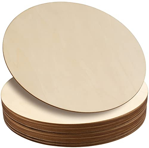MUKLEI Paquete de 24 círculos de madera en blanco de 30 cm, círculos de madera para manualidades de 3 mm de grosor, recortes de madera sin terminar, rebanadas de disco redondas de madera para