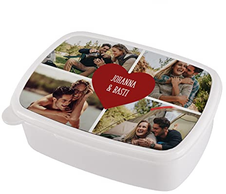 Herz & Heim® Brotdose persönlich gestalten mit eigenem Fotos Weiß, 4 Fotos und Herz