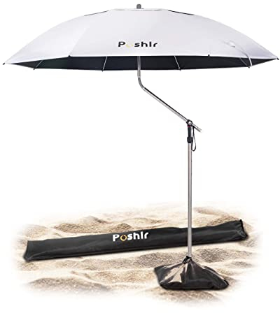 Poshlr Sombrilla Playa Grande Antiviento Reforzada, Proteccion Solar UV 50, Paraguas de Playa Resistentes al Viento, 180 cm, Ligera, Pequeña, Portátil y Fuertes, Sombrillas Jardín Paravientos